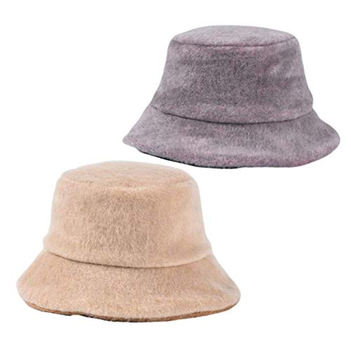 Sombrero De Moda Gorro De Pescador Cálido Y Grueso De Invierno Color Sólido Wide Drim Faux Velvet Sombrero De Cubo Holgado Portátil