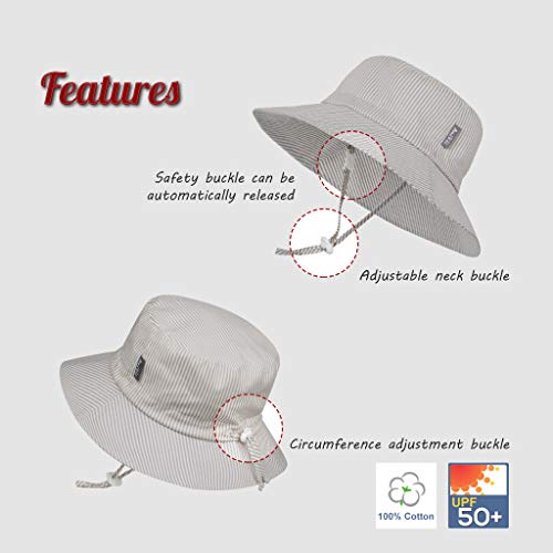 Sombrero de Sol para Bebé Niña Niño Infantil Niños Pequeños Unisexo Ajustable Sombrero Bob Protección Solar UPF 50-S:Rayas Marrones