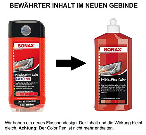 Sonax 02964000-544 Polish & Wax Color Nanopro Cera para Coche, Rojo, 500 ml