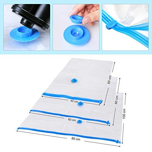 SONGMICS 10 Unidades de Bolsas de Almacenaje al Vacío, Bomba Incluida, 40 x 60cm (3 ud) + 60 x 80 cm (5 ud) + 80 x 100cm (2 ud), para Ropa Edredones, Almohadas, Mantas, Cortinas, Sábanas RVM102