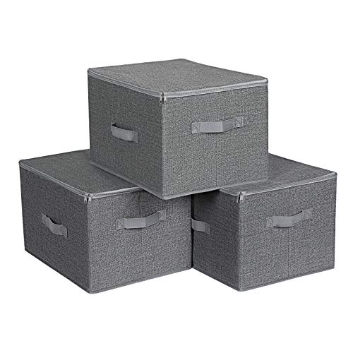 SONGMICS Cajas de Almacenamiento Plegables, con Tapas y Asas, Organizador para Juguetes, Ropa, Gris RYZB03G