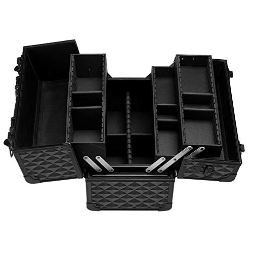 SONGMICS Maletín de Maquillaje, Estuche de Cosméticos, Organizador de Cosméticos de Viaje para Peluqueros y Maquilladores, con Cerradura y Correa de Hombro, Negro JBC319B01