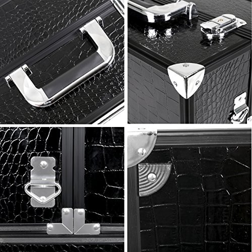 SONGMICS Maletín para Maquillaje, Caja de Belleza con 4 Bandejas, Extensibles, PU, 35 x 22 x 28,5 cm, Negro JBC315B