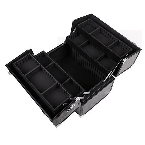 SONGMICS Maletín para Maquillaje, Caja de Belleza con 4 Bandejas, Extensibles, PU, 35 x 22 x 28,5 cm, Negro JBC315B