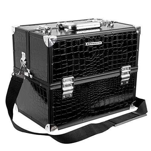 SONGMICS Maletín para Maquillaje, Caja de Belleza con 4 Bandejas, Extensibles, PU, 35 x 22 x 28,5 cm, Negro JBC315B