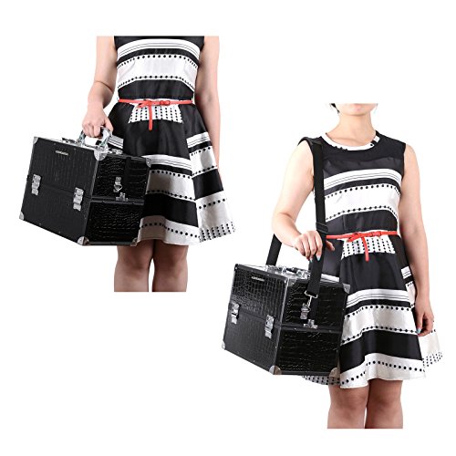 SONGMICS Maletín para Maquillaje, Caja de Belleza con 4 Bandejas, Extensibles, PU, 35 x 22 x 28,5 cm, Negro JBC315B