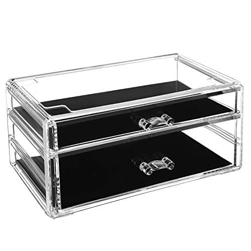 SONGMICS Organizador de Maquillaje Apilable, 2 Cajas de Cosméticos con 5 Cajones para Joyas y Maquillaje, Transparente JMU32TP
