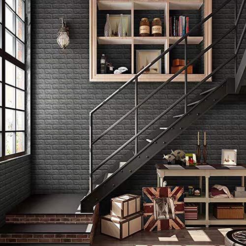 Soontrans Papel Pintado de Pared 3D Ladrillo Empapelado Pegatina Mural Autoadhesivo Decorativos Extraíble Impermeable para Hogar Cocina Salón Moderna TV Decor (77 cm x 70 cm)(10ps, Gris)