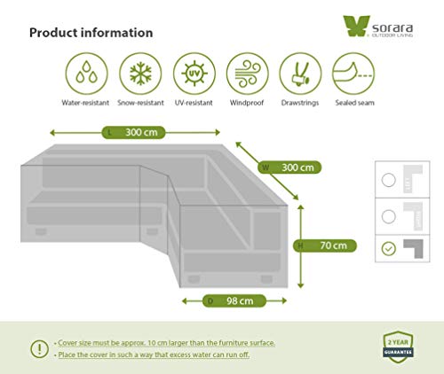 SORARA Funda Protectora Sofá de la Esquina, Gris, 300x300x98x70 cm