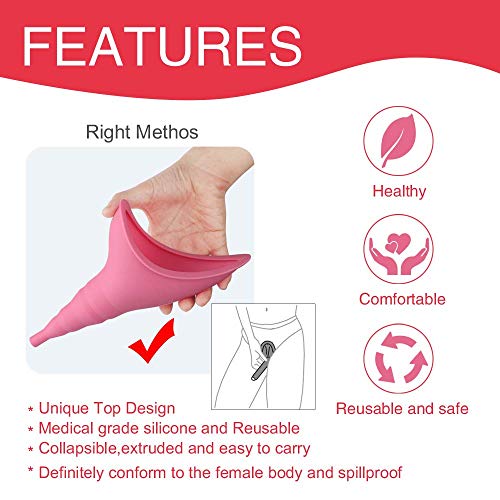 SOULBEST Dispositivo Urinario Portátil Feminino - para Orinar de Pie Equipo de Urinación Orinal Portátil para Mujer Acampa Viaje Camping Senderismo Servicios Baños Sanitarios Públicos (Rosa)