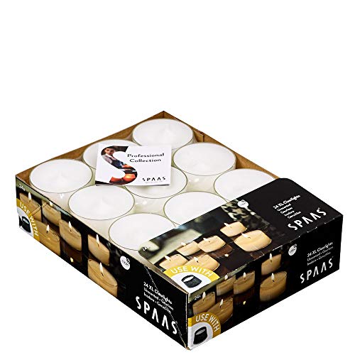 Spaas 24 Maxi - Velas de té sin Perfume en Copa Transparente Transparente, Cera de parafina, plástico, Color Blanco, 57 mm de diámetro x 28 mm de Alto