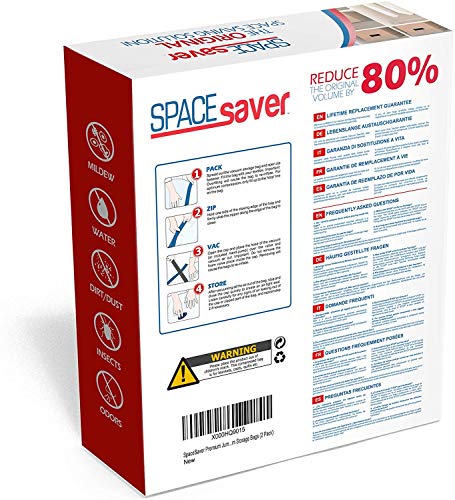 Space Saver Premium Jumbo Bolsas para Almacenamiento al vacío (80% más Almacenamiento Que Marcas Principales, Incluye Bomba de Mano para Viajes.) (2 Unidades)