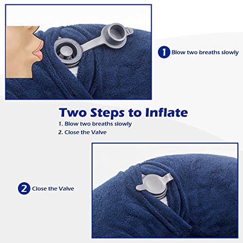 SPAHER Almohada de Viaje Inflable Cuello Cervical de Viaje Almohada Hinchable Viaje Reposa Cuello Viaje Cojin Viaje Cuello para Avion Kit Viaje Almohada con máscara de Ojo y Bolsa de Transporte Azul