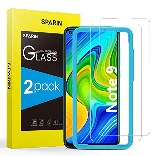 SPARIN [2 Pack Cristal Templado Xiaomi Redmi Note 9, Protector Pantalla Xiaomi Redmi Note 9 con [Alta Definicion] [Sin Burbujas] [Anti-Huella Digital] [2.5D Borde Redondo]