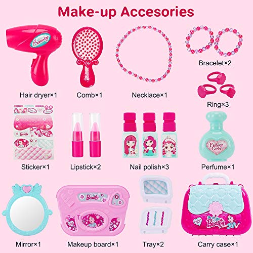SPECOOL Maletin De Maquillaje Niñas Juguete, Belleza y Peluqueria Juego de rol Bandolera Maletin De Belleza y peluqueria Juguete de Joyería Set con Accesorios para Princesa Niños