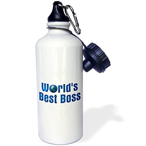Sports Water Bottle Gift, Blue Worlds Best Boss With Globe On White Background White Stainless Steel Water Bottle for Women Men 21oz