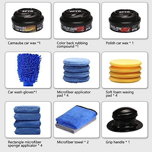 SPTA 19 Unids Auto Pulido y Encerado Manual Conjunto Exclusivo, Cera Esponja Microfibra Bloque De Cera Encerado Manija, Coche Almohadillas Esponja de Pulido Cera