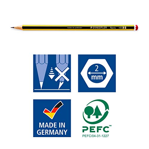 Staedtler Noris 120S1 BK4DST. Lápices de madera certificada. Blíster con 4 lapiceros, una goma de borrar y un sacapuntas.