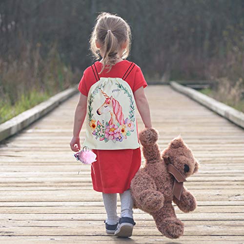 Standie Mochila con cordón para Unicorn Xmas Regalo para niñas Incluye Bolsa de Maquillaje Pulsera Collar Corbatas para el Cabello para favores de la Fiesta del Unicornio