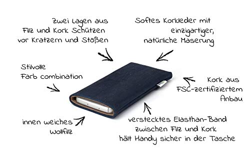 stilbag Funda para teléfono móvil Vigo para Xiaomi Mi Note 10 Pro | Bolsa para Celular Smartphone Made in Germany | Corcho Azul Vaquero, Fieltro de Lana de Avellana