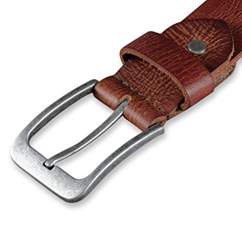 STILORD Cinturón de Cuero para Hombre de Búfalo Robusto Correa para Vaqueros con Hebilla de Espina Vintage 34mm, tamaño:120, Color:toscano - marrón | hebilla antico - argento
