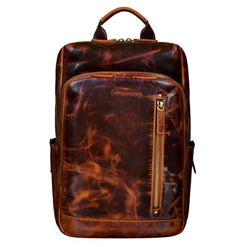 STILORD 'Johnson' Mochila de Negocios Cuero Mochila Portatil 13,3 Pulgadas Mochilas Viaje Grande Daypack Estilo Vintage de Piel, Color:Kara - Cognac