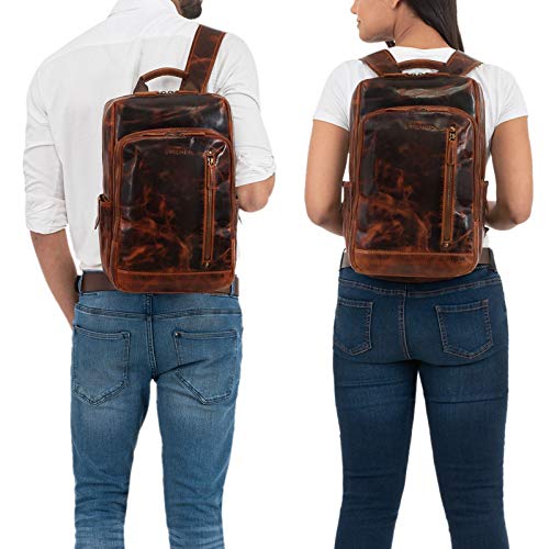 STILORD 'Johnson' Mochila de Negocios Cuero Mochila Portatil 13,3 Pulgadas Mochilas Viaje Grande Daypack Estilo Vintage de Piel, Color:Kara - Cognac