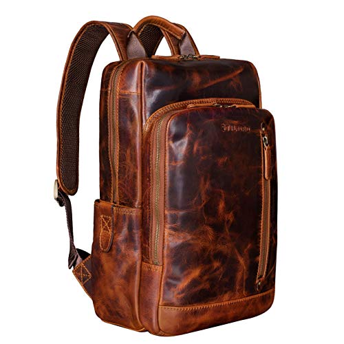 STILORD 'Johnson' Mochila de Negocios Cuero Mochila Portatil 13,3 Pulgadas Mochilas Viaje Grande Daypack Estilo Vintage de Piel, Color:Kara - Cognac