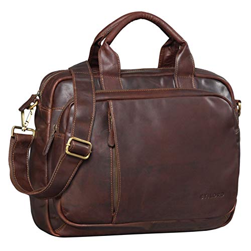 STILORD 'Madrid' Maletín de Cuero Vintage Hombre Mujer Grande Maletín Portátil 15.6 Pulgadas A4 Bolso Trabajo con Correa Trolley Maletín, Color:Cognac marrón Oscuro