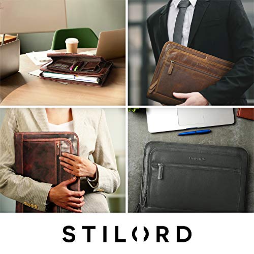STILORD 'Maximilian' Bolsa de Portátil 13,3' Portadocumentos Portafolios o Maletín de Cuero Carpeta Conferencia de Trabajo o Negocios para Mujer y Hombre, Color:Kara - marrón