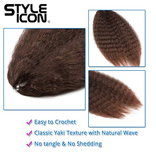 Style Icon Yaki recta texturizada 50,8 cm de pelo de ganchillo 5 paquetes de onda natural larga Kanekalon fibra ondulada trenza para mujeres negras ajuste de agua caliente (20 pulgadas, SOM30/33)