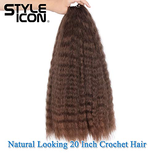 Style Icon Yaki recta texturizada 50,8 cm de pelo de ganchillo 5 paquetes de onda natural larga Kanekalon fibra ondulada trenza para mujeres negras ajuste de agua caliente (20 pulgadas, SOM30/33)