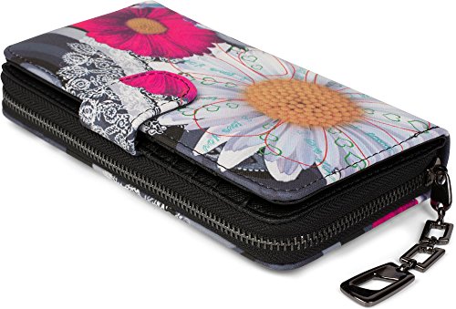 styleBREAKER Monedero con Motivo de Flores étnicas y floración, diseño Vintage, Cremallera, Mujeres 02040040, Color:Negro-Blanco-Fucsia