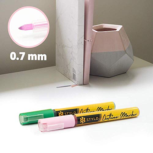 Stylo Marcadores de auto-contorno - Bolígrafos de doble línea de bloc de notas con purpurina Punta 0,7 mm