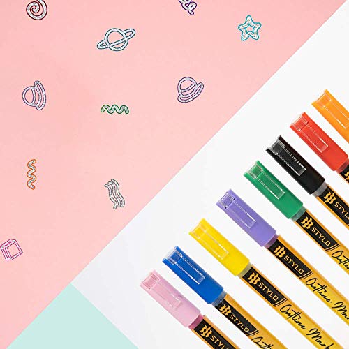 Stylo Marcadores de auto-contorno - Bolígrafos de doble línea de bloc de notas con purpurina Punta 0,7 mm