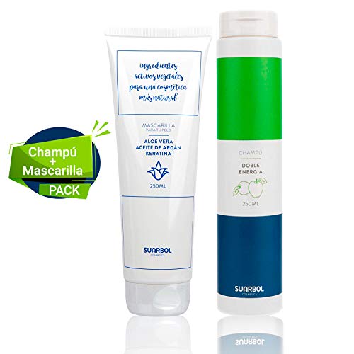 SUARBOL COSMETICS Champú Natural Hidratante Fortifizante Con Camomila + Mascarilla Para Pelo Seco y Dañado | Sin Sulfatos, Parabenos y Siliconas | Para el Cabello de Hombres y Mujeres