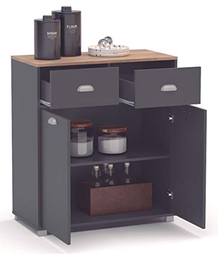 Suarez SZ Buffet bajo Cocina Asfeld Color Gris Grafito 2 Puertas 2 cajones almacenaje Mueble Auxiliar 90x80x40 cm