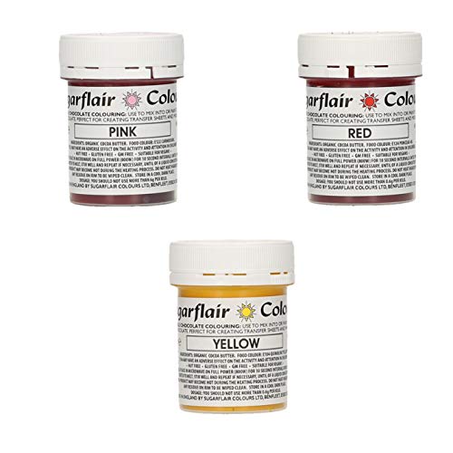 Sugarflair - PK de Colorantes para Chocolate (Rosa, Rojo, Amarillo)