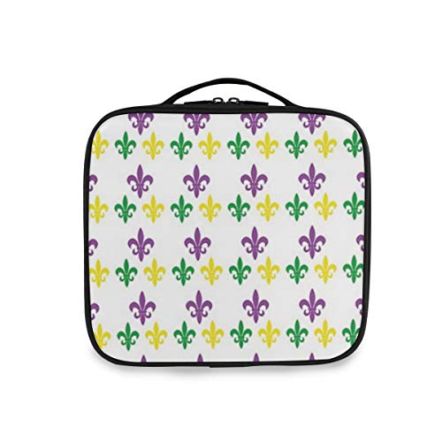 SUGARHE Fleur De lis En Mardi Gras Carnival Colors Ancient Festival Pattern,Neceser Maquillaje,Bolsa Cosméticos Organizador Brochas Maquillaje Estuches Portátil