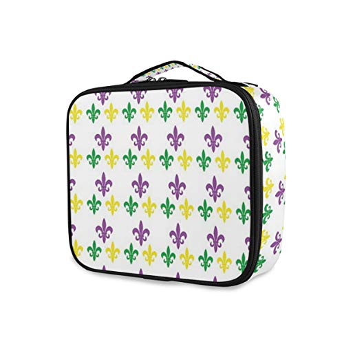 SUGARHE Fleur De lis En Mardi Gras Carnival Colors Ancient Festival Pattern,Neceser Maquillaje,Bolsa Cosméticos Organizador Brochas Maquillaje Estuches Portátil