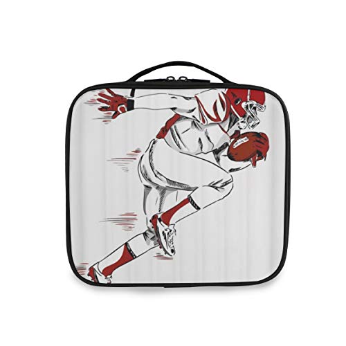 SUGARHE Fútbol Americano Tema Deportivo Atleta Masculino con Casco y Guantes sosteniendo Running Sketch,Neceser Maquillaje,Bolsa Cosméticos Organizador Brochas Maquillaje Estuches Portátil