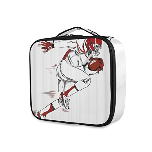 SUGARHE Fútbol Americano Tema Deportivo Atleta Masculino con Casco y Guantes sosteniendo Running Sketch,Neceser Maquillaje,Bolsa Cosméticos Organizador Brochas Maquillaje Estuches Portátil