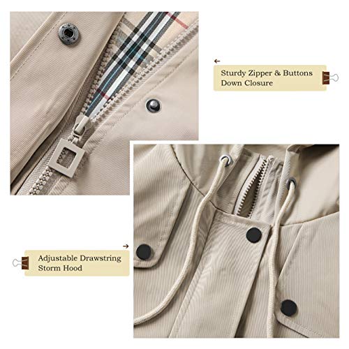 Summer Mae Abrigo de Impermeable Chaqueta con Capucha para Mujer Chubasquero con Forro para Deportes al Aire Libre Beige Medium
