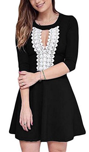 SunIfSnow - Vestido - con aberturas - Básico - Manga Larga - para mujer Negro negro Small