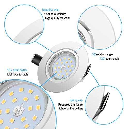 Sunpion Foco Empotrable | LED Luz de Techo 5W Equivalente a Incandescente 60W | Blanco neutro 4500K 600Lm | de techo de iluminación incluye bombilla LED para salón o dormitorio cocina etc 6 piezas