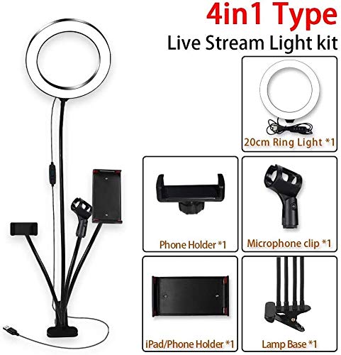 SUNSUY Luz del Anillo LED de 20cm con micrófono Titular del teléfono de Escritorio for el Maquillaje Tutorial de vídeo de Youtube en Vivo NXT