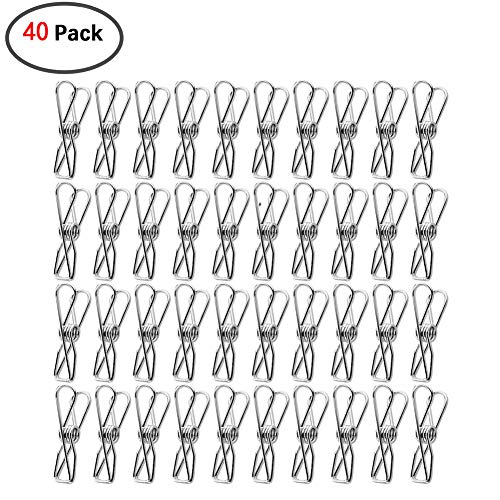 SunTaYon® Pinzas de Ropa, un Conjunto de 40-2,2 Pulgada, Pinzas de Acero Inoxidable, Clavijas de lavandería, no se rompe, no mohosa （ Talla pequeña ）