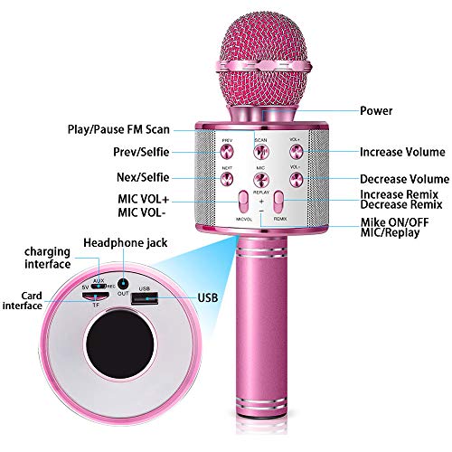 Suntop Micrófono Karaoke Bluetooth, Micrófono Inalámbrico Bluetooth, Bluetooth Altavoz, Micrófono Karaoke Portátil para KTV, Micrófono Wireless Bluetooth Compatibile con PC/iPad/iPhone