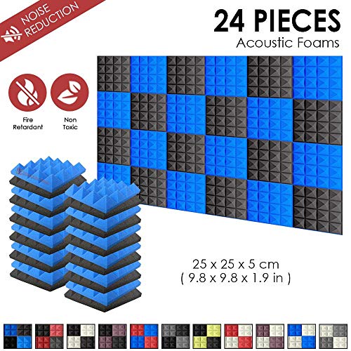 Super Dash 24 Unidades de 25 X 25 X 5cm Insonorizacion Pirámide Espuma Absorcion Aislamiento Acustica Paneles Tratamiento Conjunto SD1034 (NEGRO & AZUL)