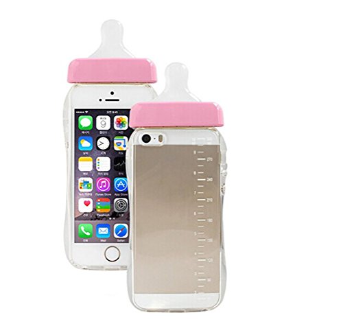 Superideal El caso Para Iphone 6/6S de TPU Transparende diseño de la forma de Biberón fundas Carcasas con Cuerda (6/6S 4.7 Pulgadas, Rosa)
